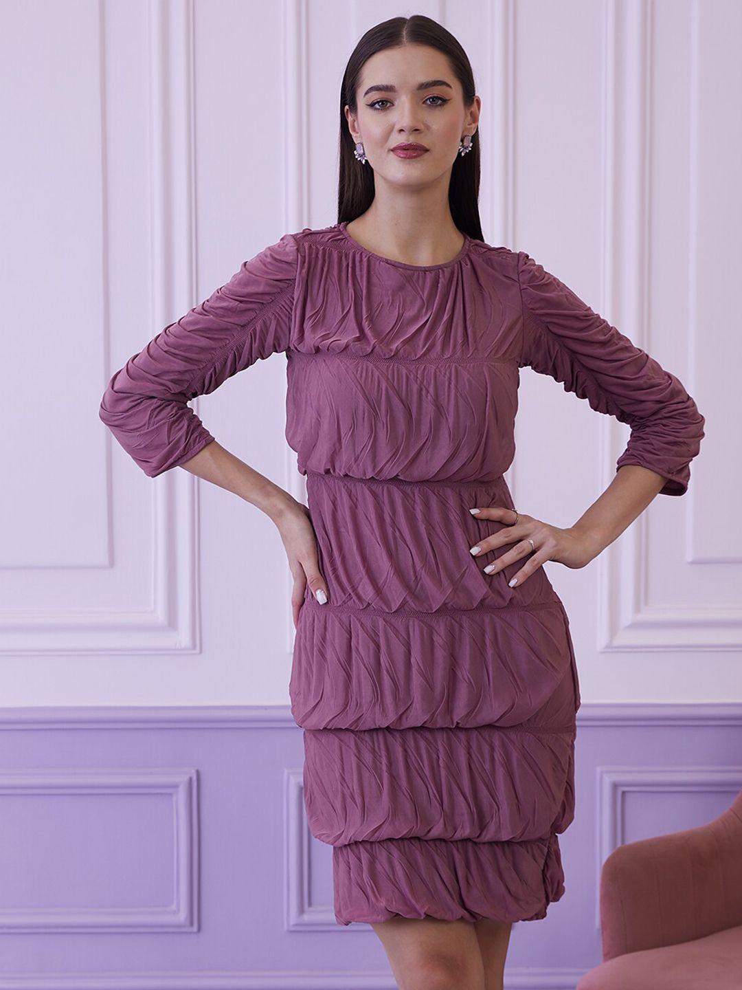 athena pink gathered tiered ruched sleeves sheath dress