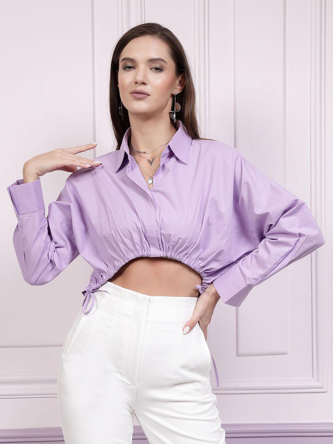 athena purple batwing sleeves cotton shirt style crop top