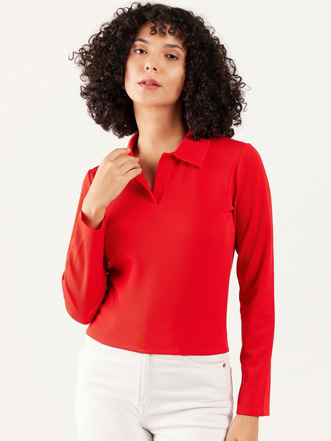 athena ribbed shirt collar top