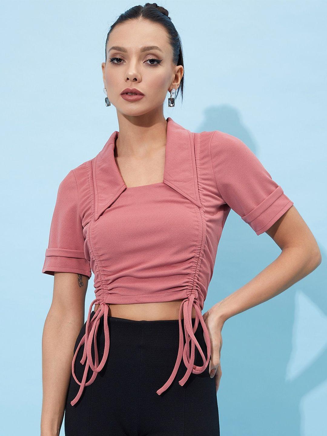 athena ruched tie-up with collar crop top