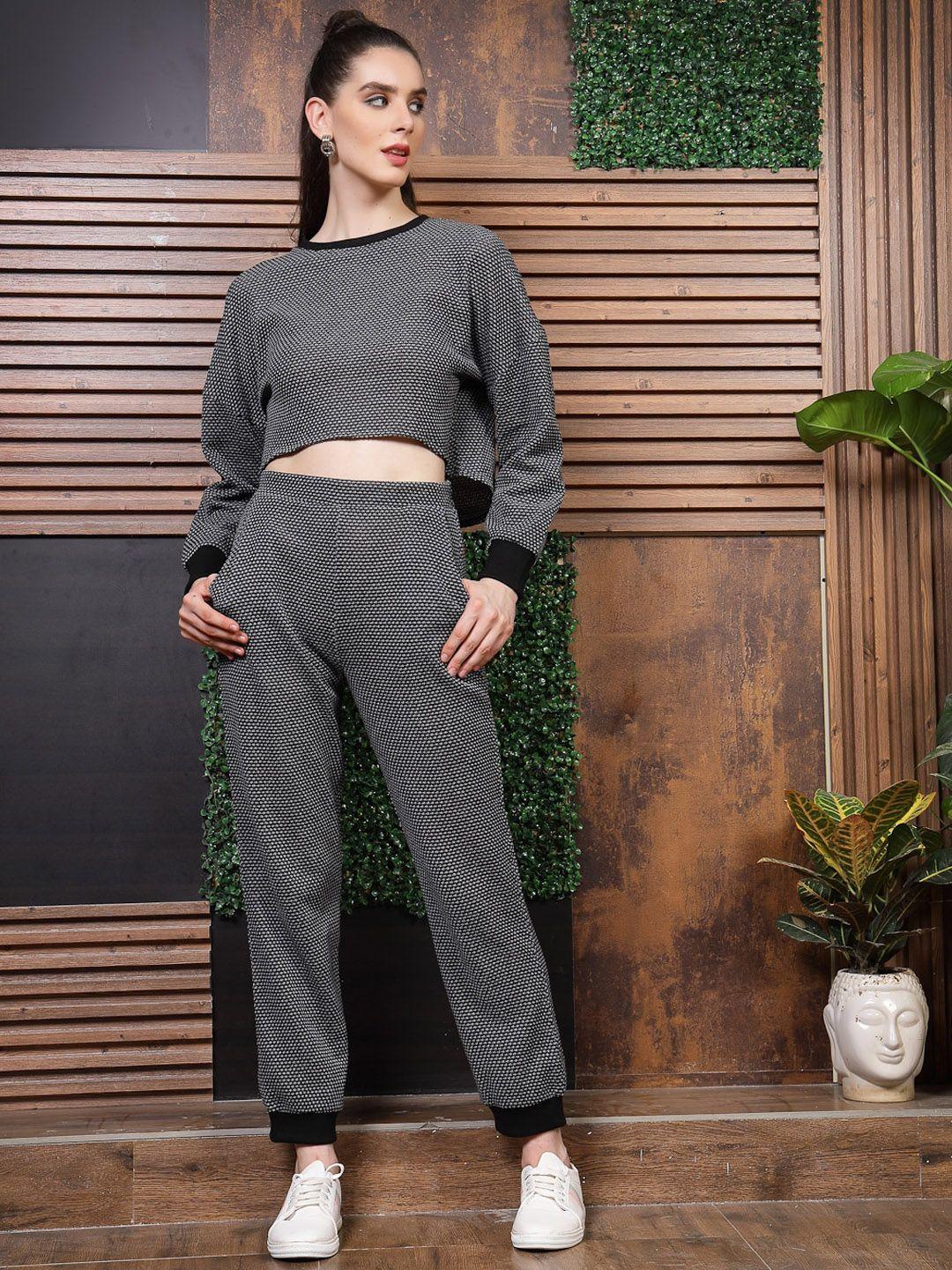 athena self design round neck sweatshirt with joggers