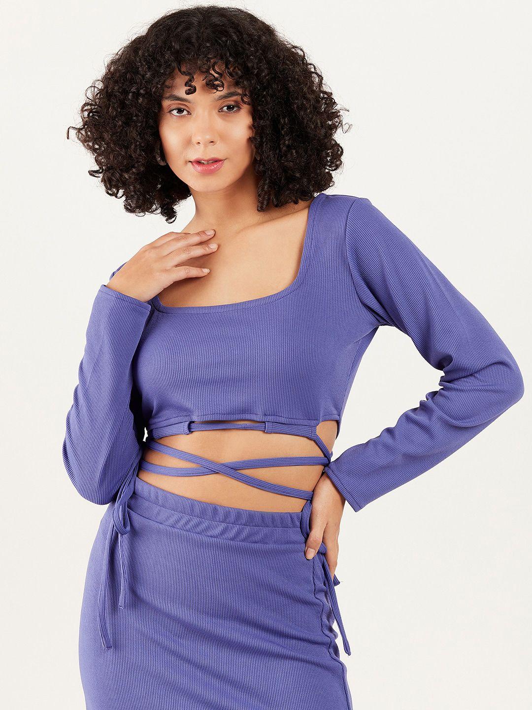 athena square neck tie up crop top with pencil side slit skirt