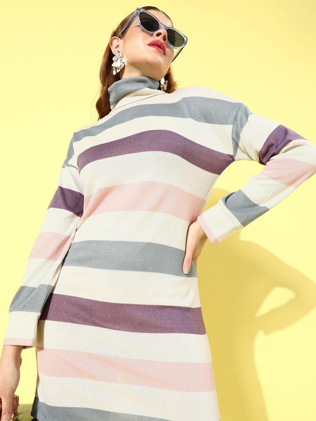athena white & grey striped woollen sweater dress