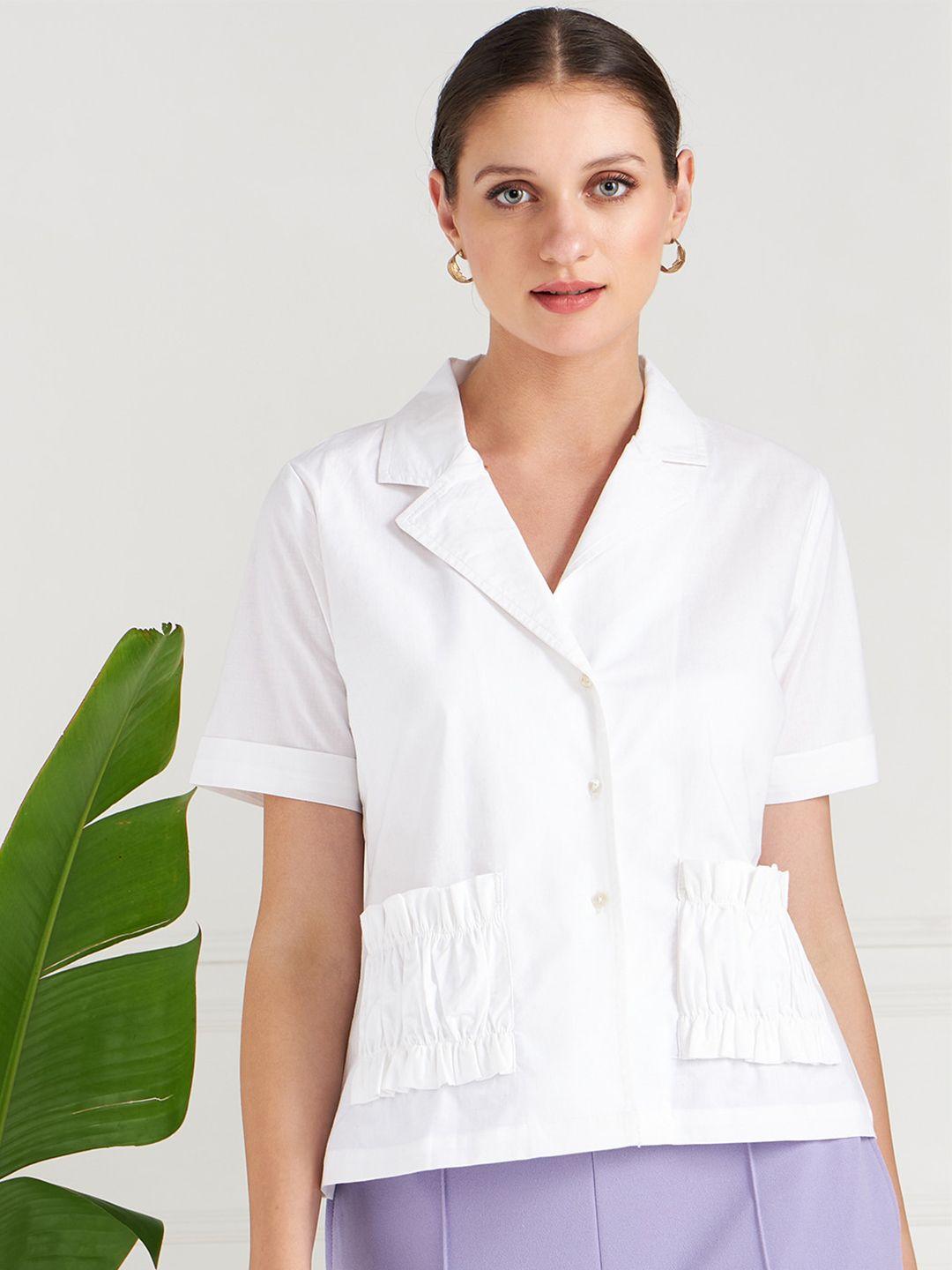 athena white lapel collar shirt style cotton top