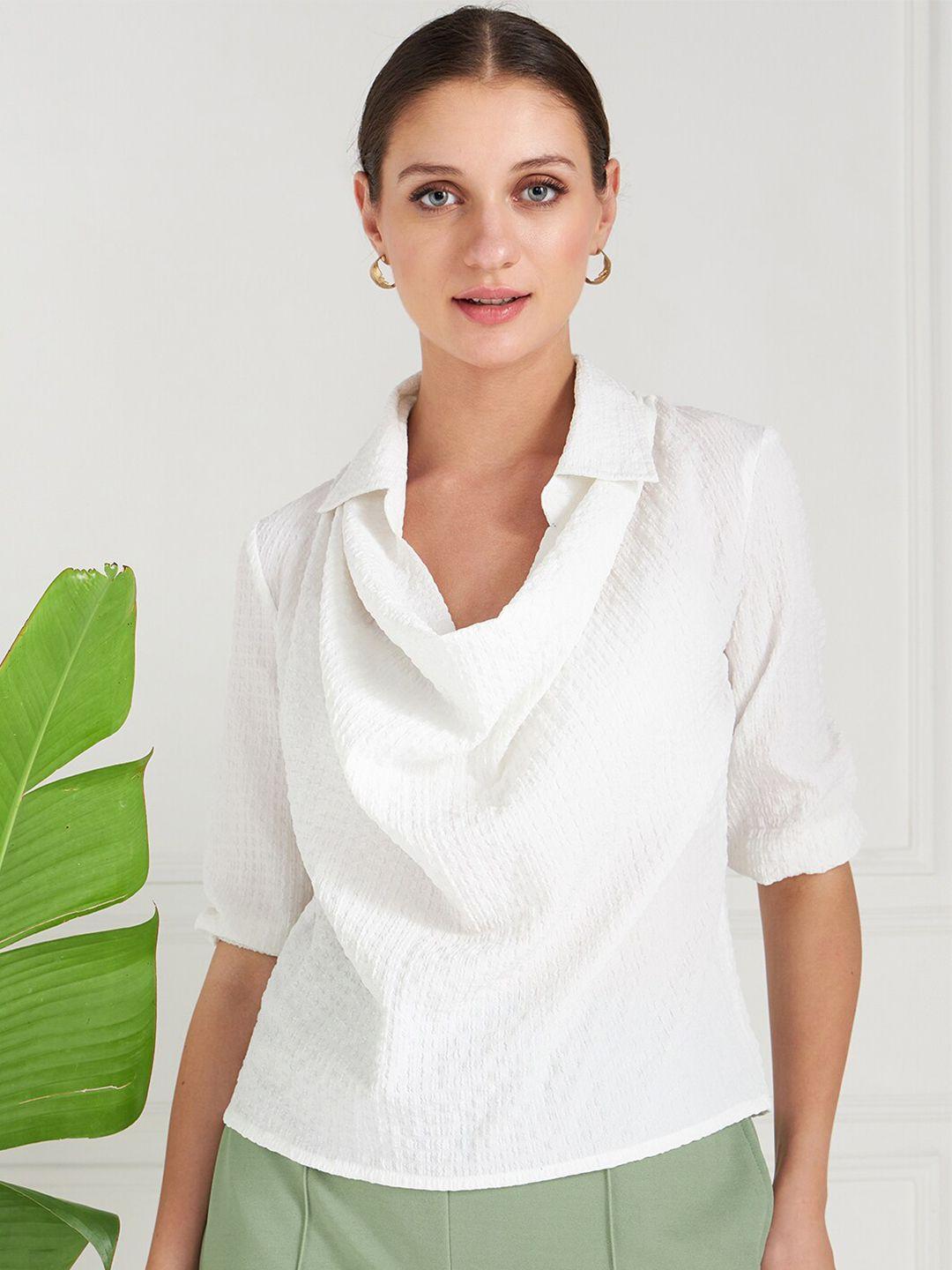 athena white self designed cowl neck crepe top