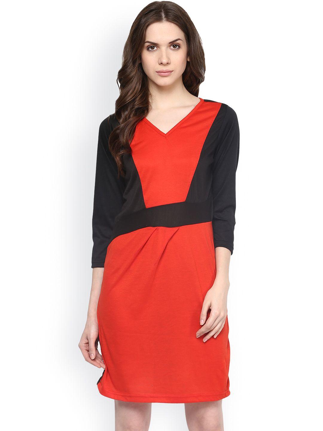 athena women black & red colourblocked sheath dress