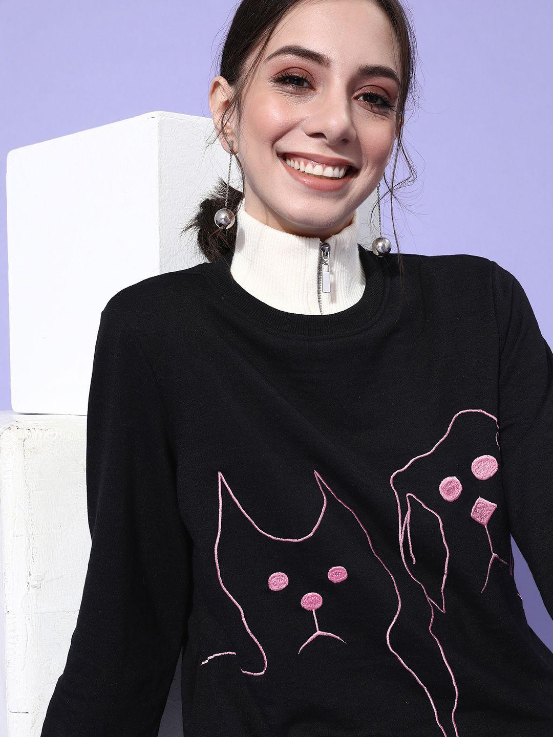 athena women black animal printed quirky outerwear sweatshirt