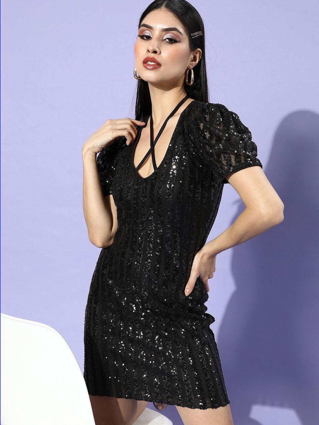 athena women black embellished bling and sparkly dress