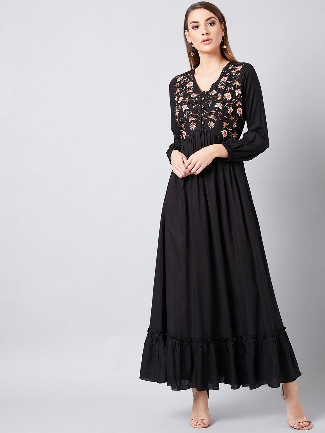athena women black embroidered maxi dress