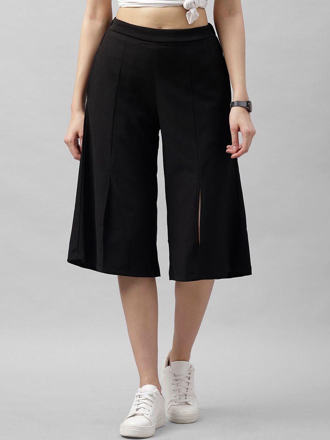 athena women black flared solid culottes