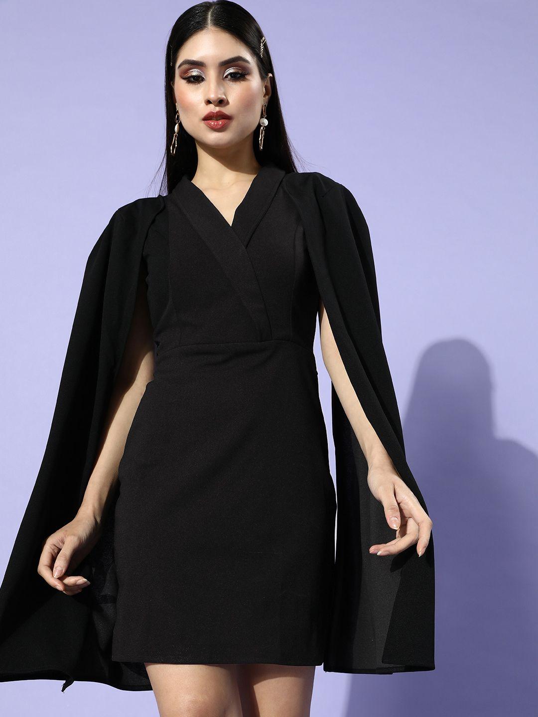 athena women black solid cape dress