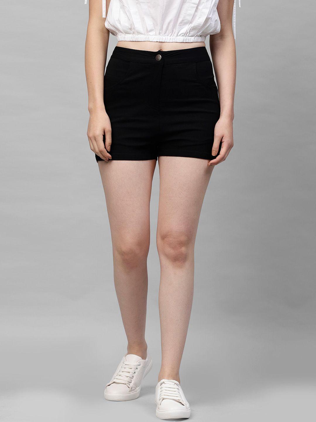 athena women black solid regular shorts