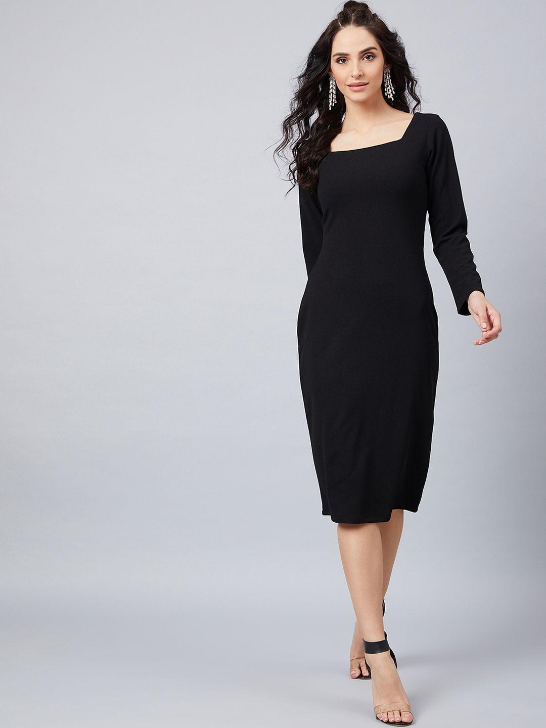 athena women black solid sheath dress