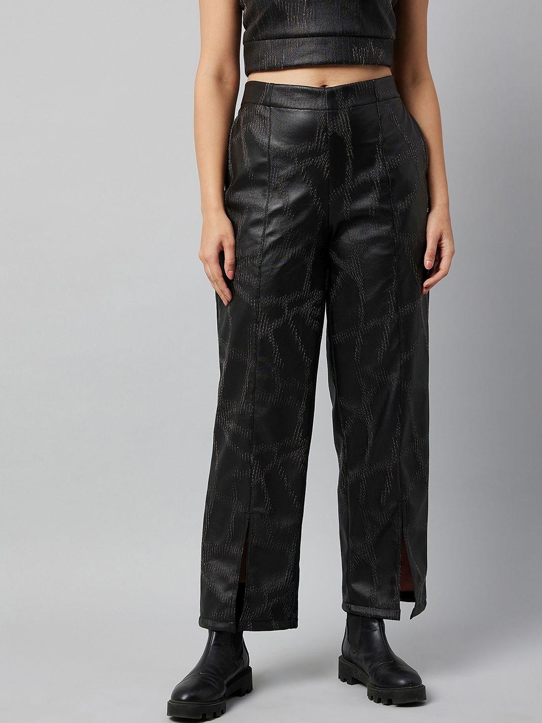athena women black textured smart leather non iron trousers