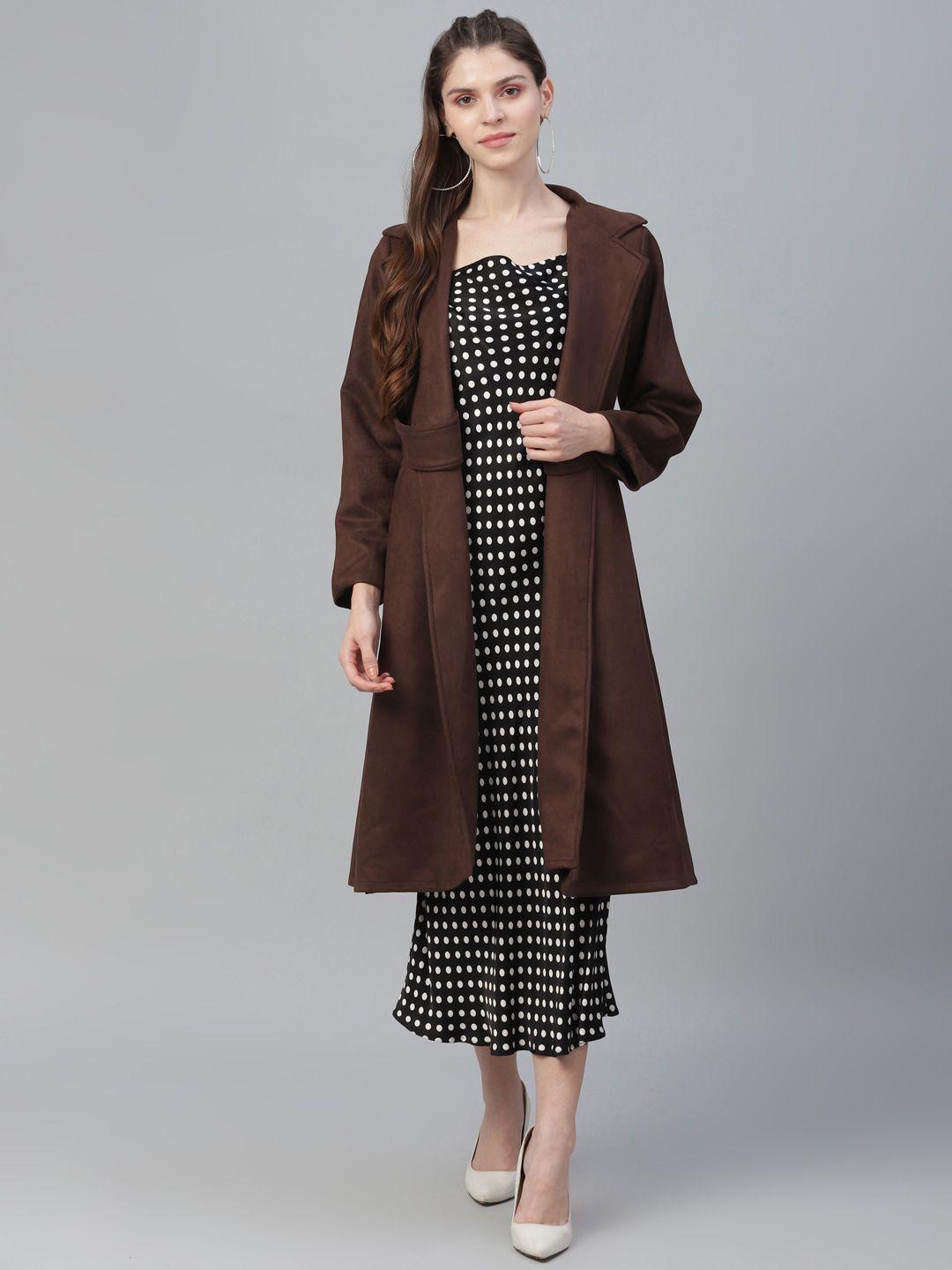 athena women brown solid suede longline overcoat