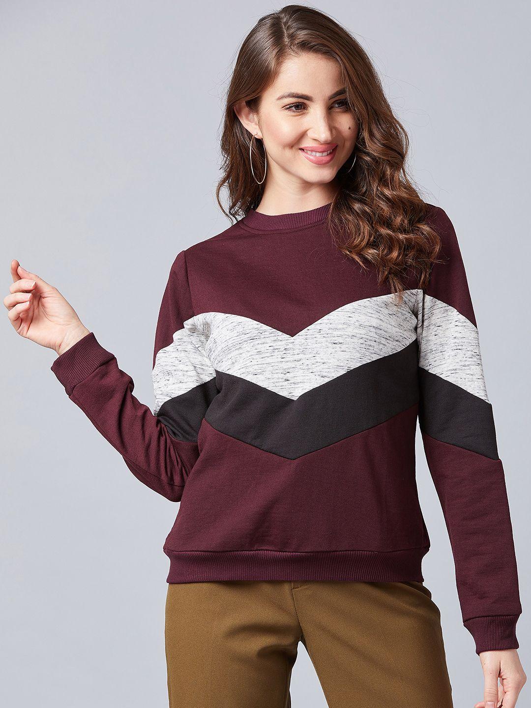 athena women burgundy & grey colourblocked sweatshirt