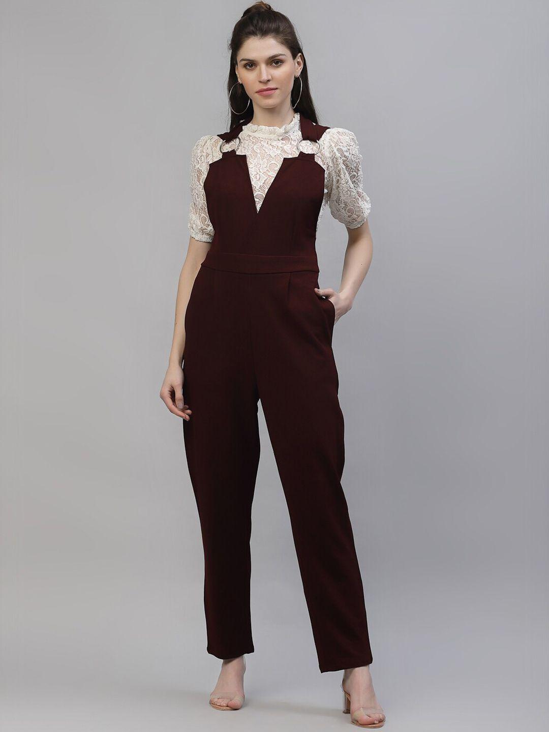 athena women burgundy solid basic jumpsuit