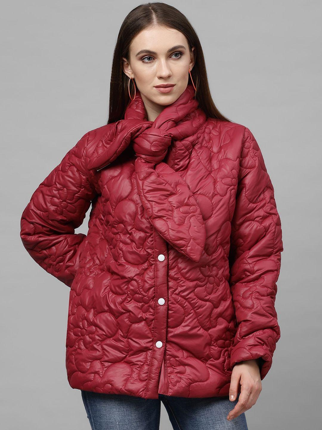 athena women burgundy solid lightweight quilted jacket