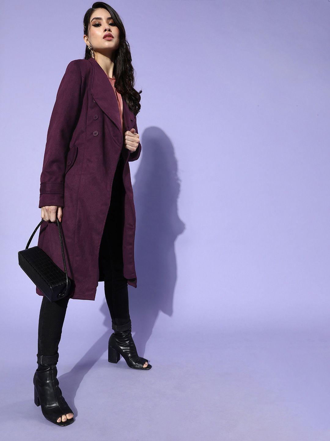 athena women charming purple solid trench coat