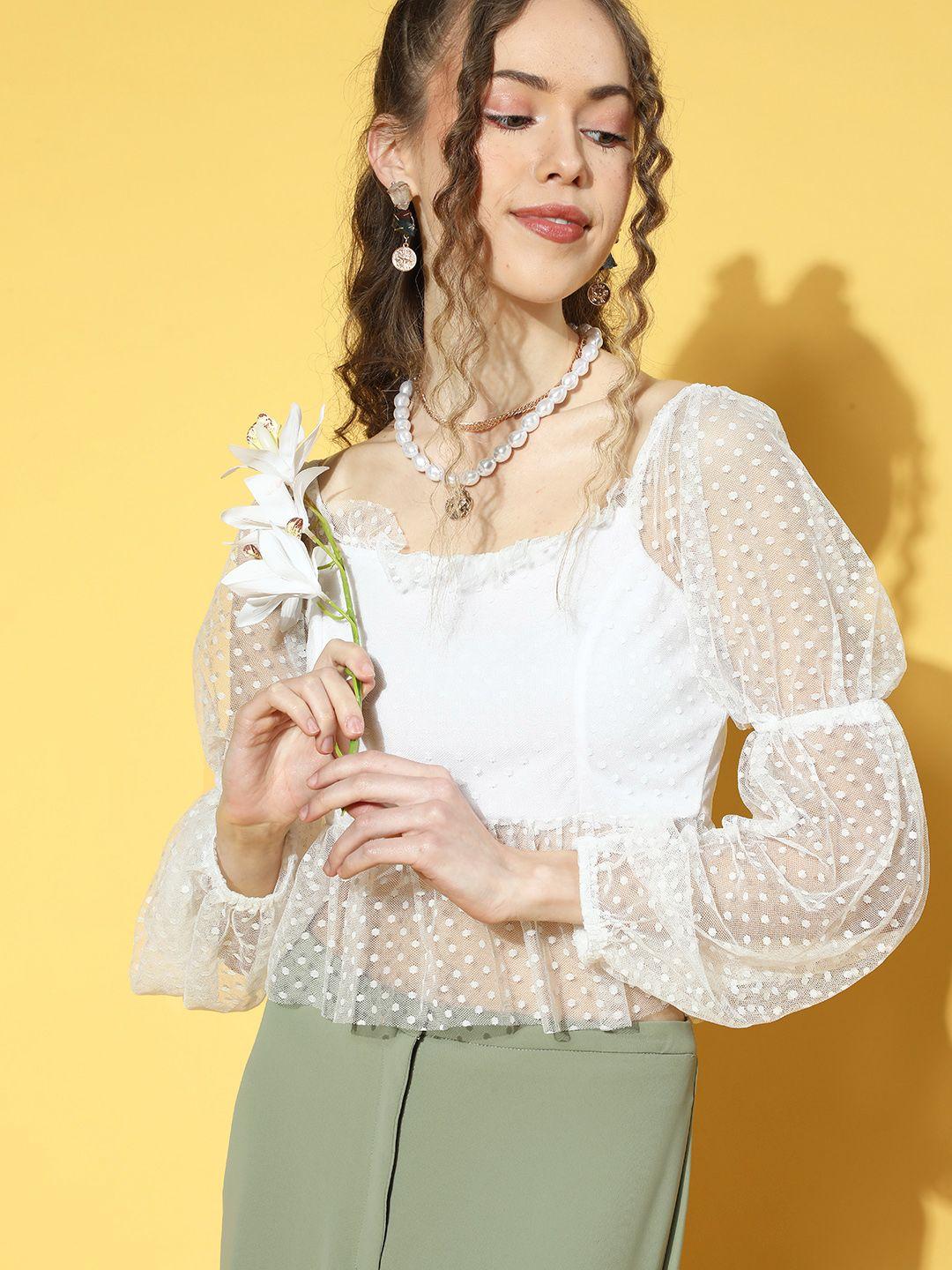 athena women classic white self-design dobby weave top