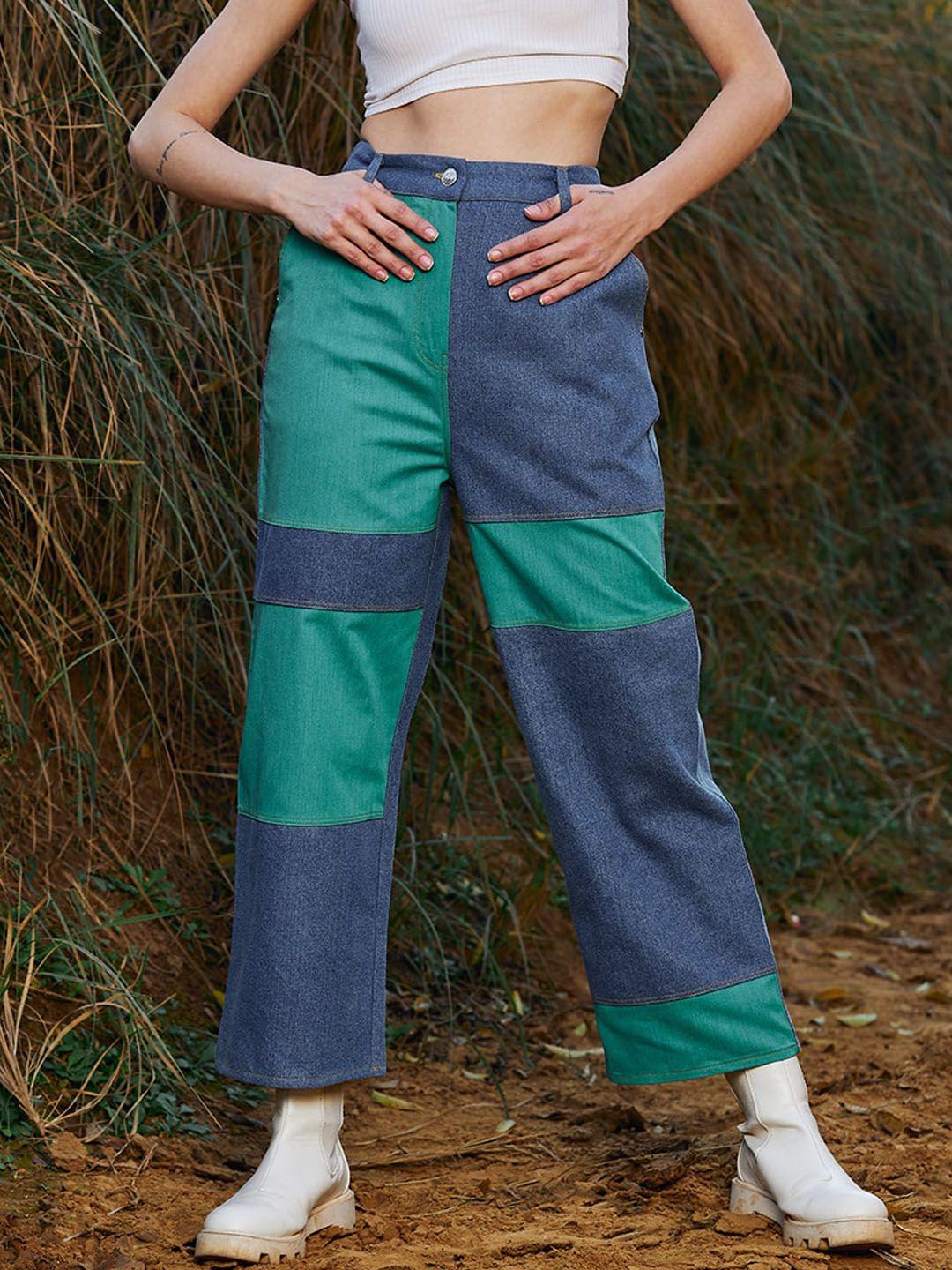 athena women colourblocked denim trouser