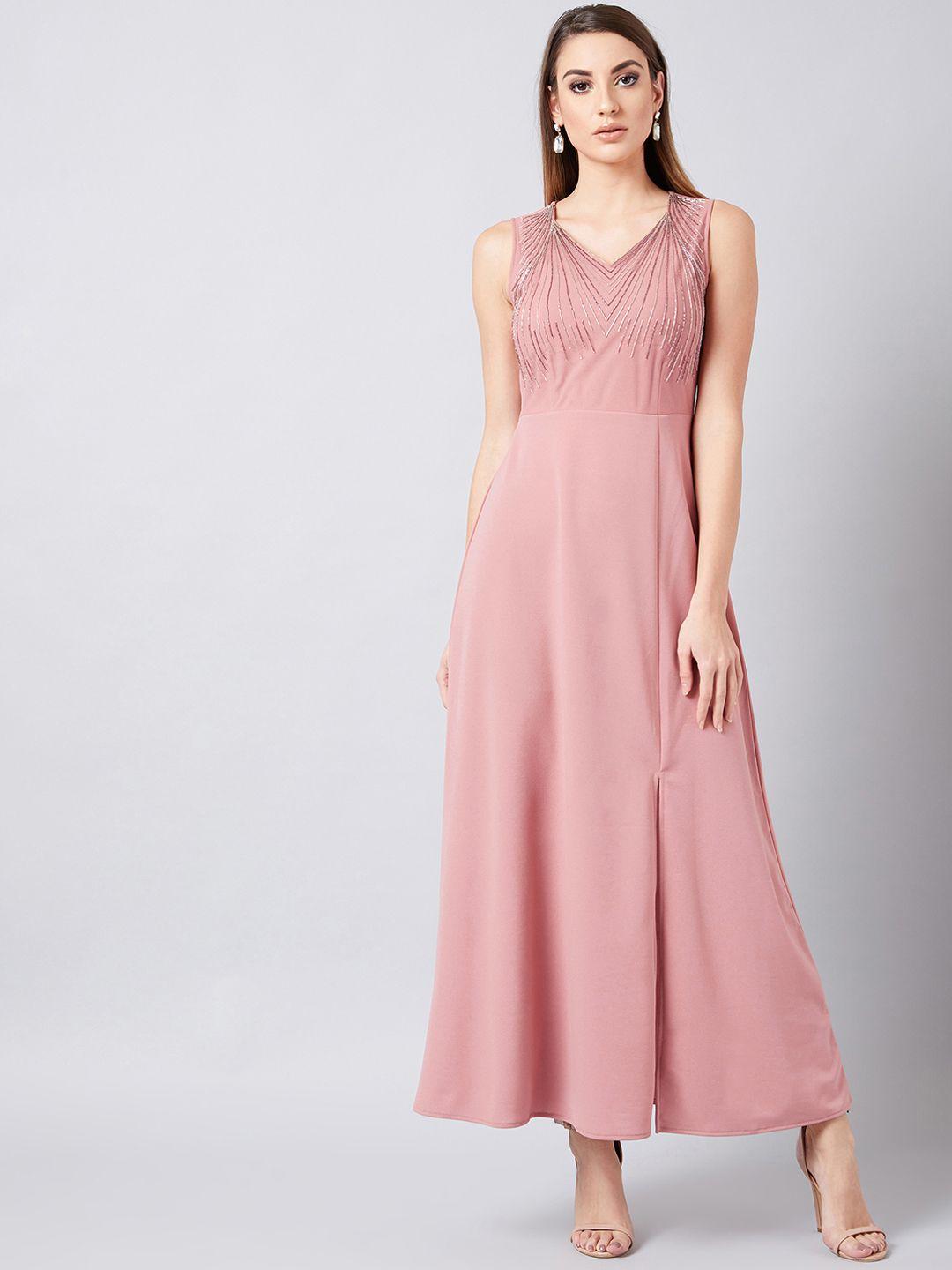 athena women embellished pink maxi dress