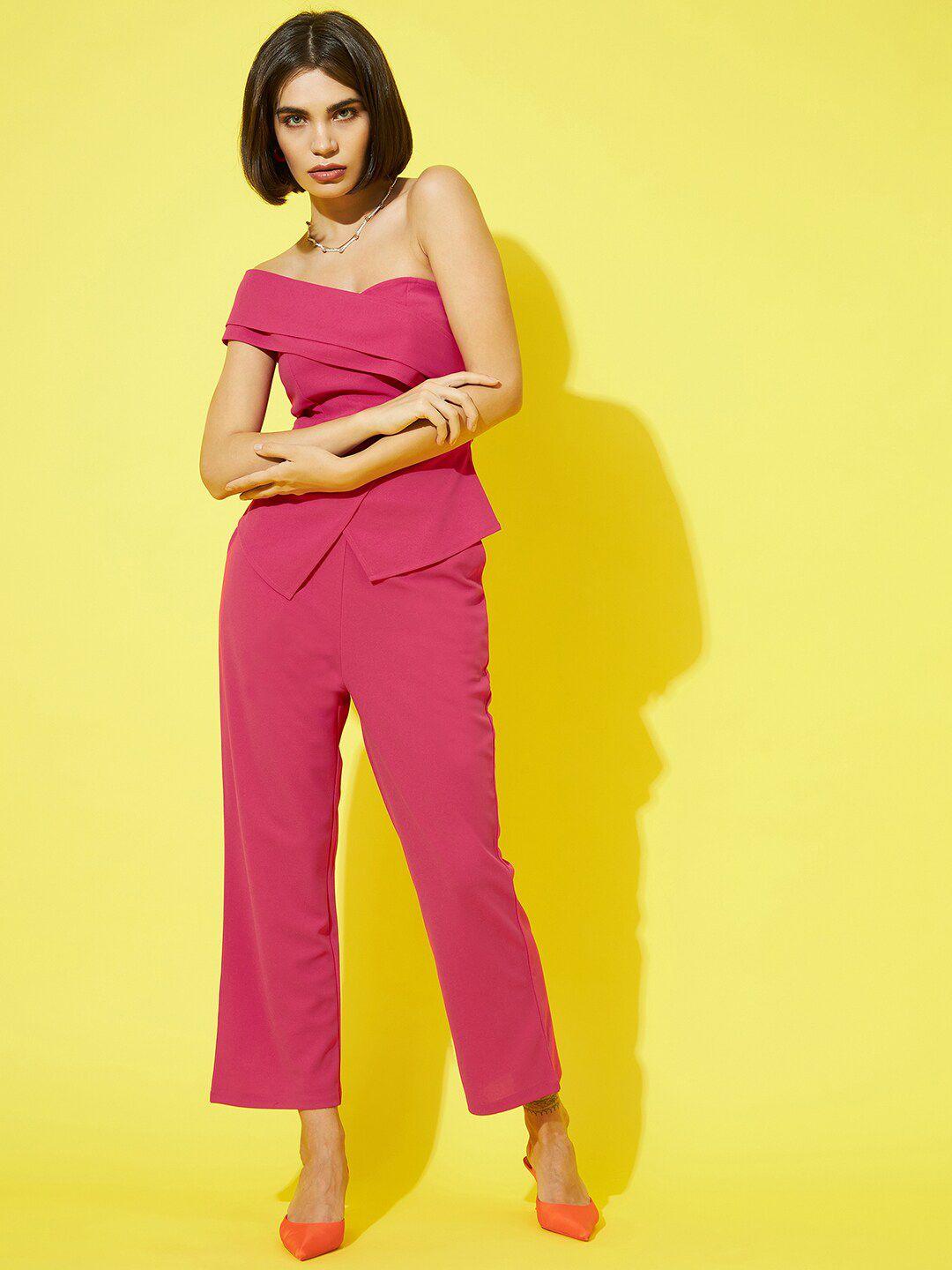 athena women fuchsia solid one shoulder top and trousers