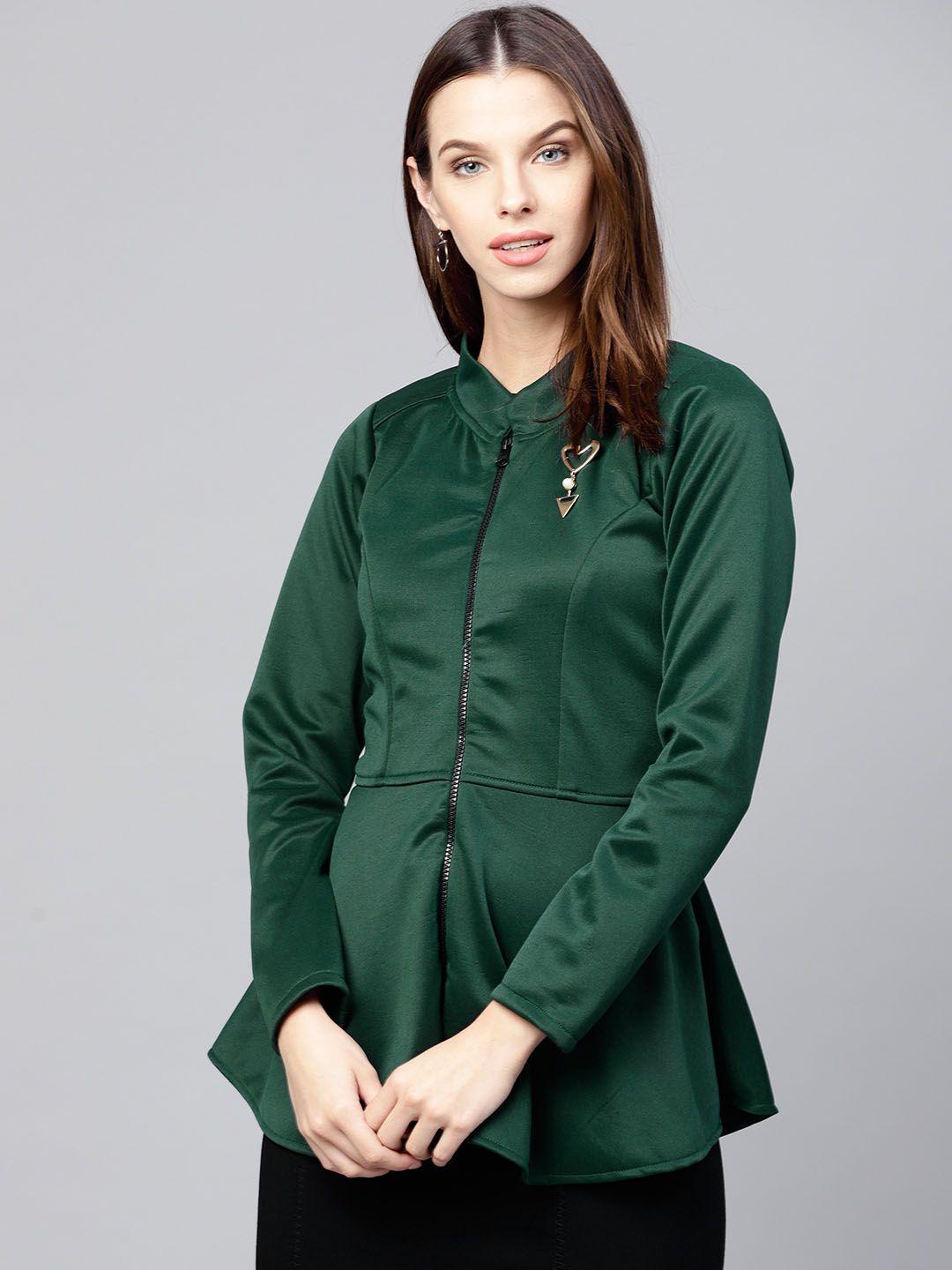 athena women green solid longline tailored jacket