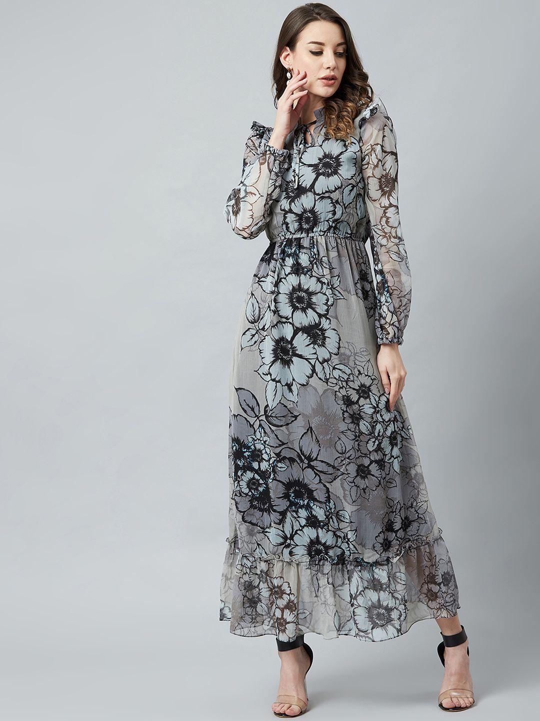 athena women grey & black floral printed maxi dress
