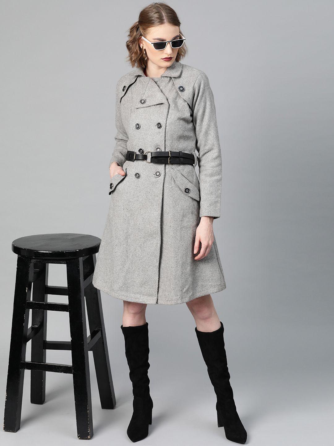 athena women grey melange solid trench coat