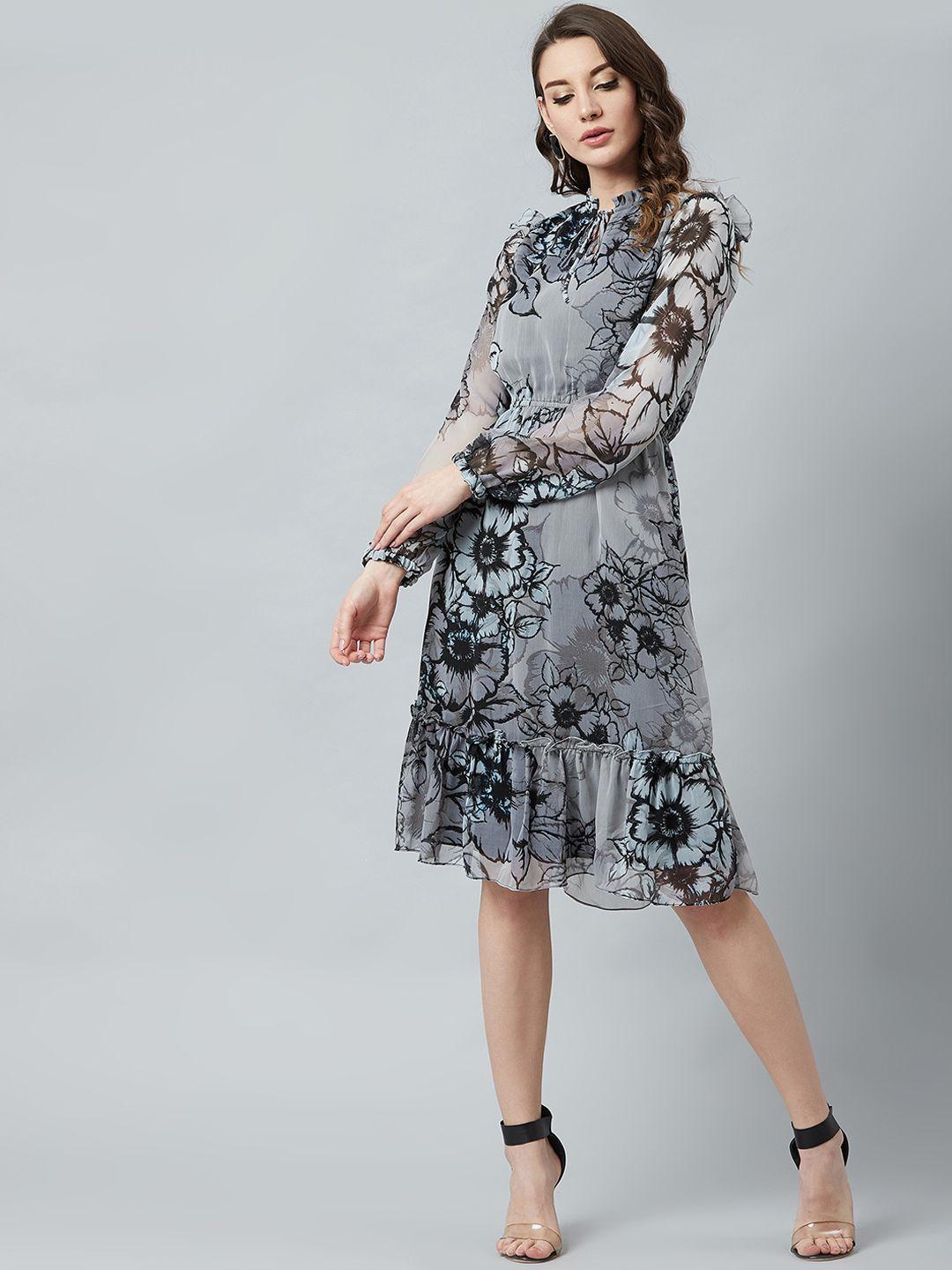 athena women grey printed fit and flare dress