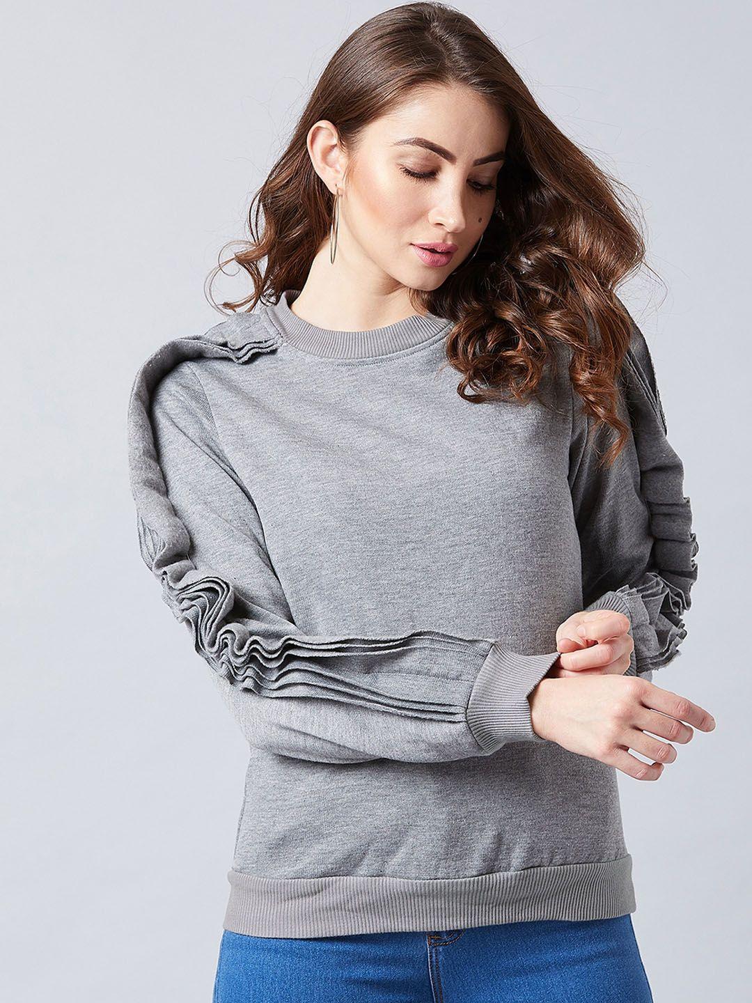 athena women grey solid asymmetric sleeve sweatshirt