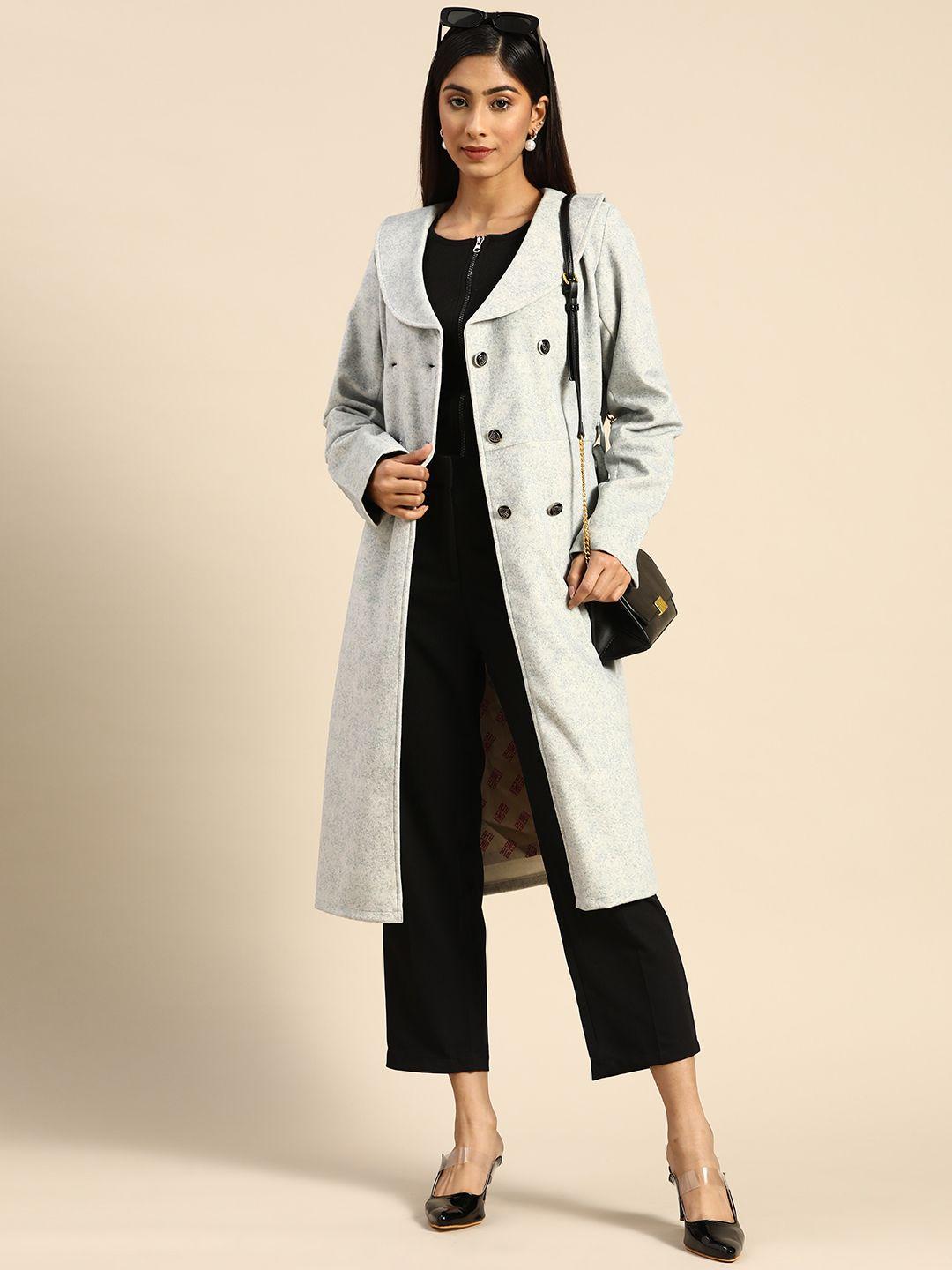 athena women grey solid longline trench coat
