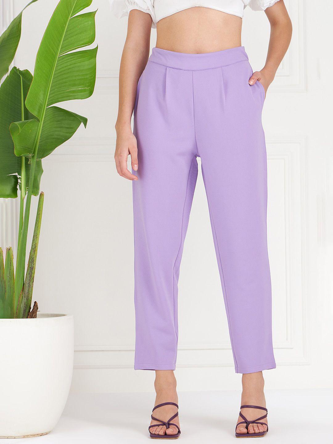 athena women lavender relaxed straight leg fit pleated trousers