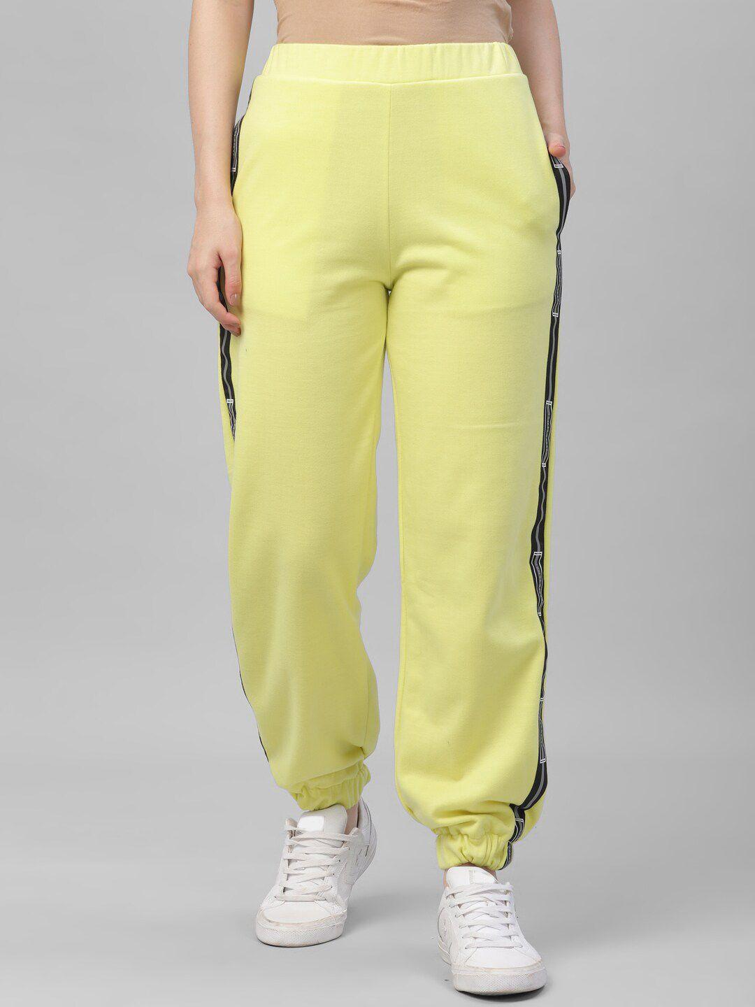 athena women lime green solid straight-fit joggers