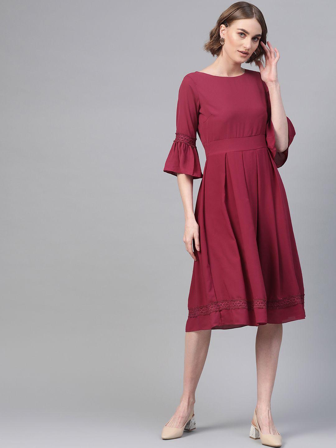 athena women maroon solid a-line dress