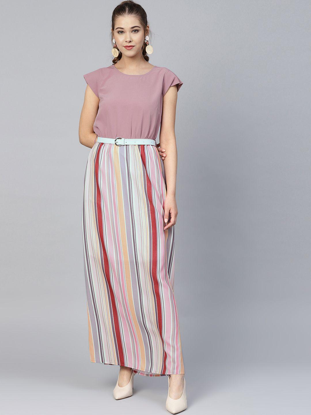 athena women mauve & off-white striped maxi dress