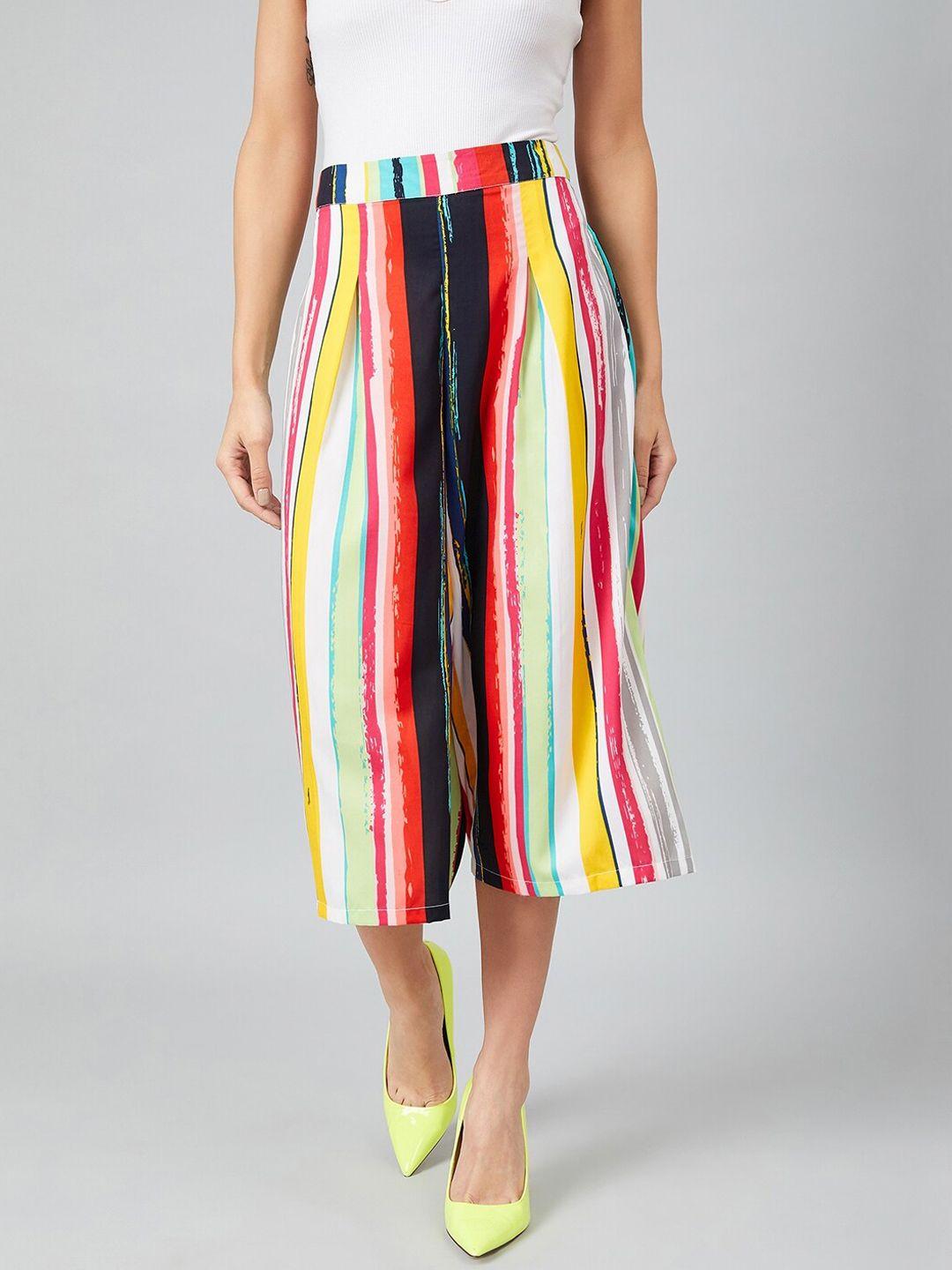 athena women multicoloured relaxed loose fit striped culottes