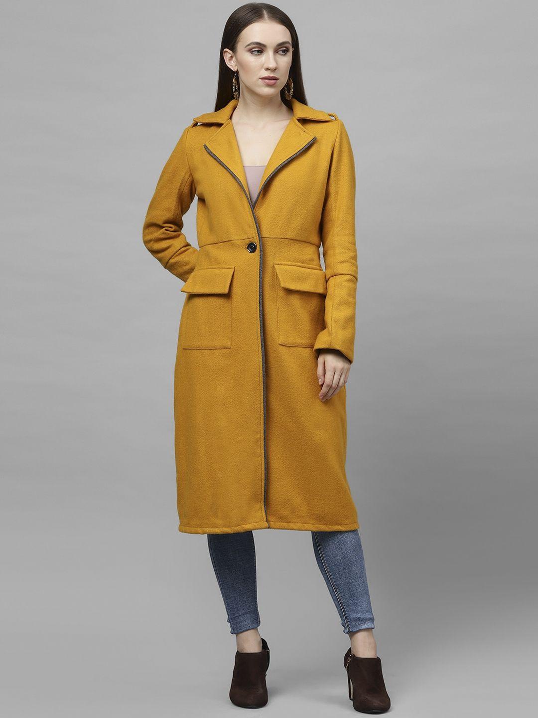 athena women mustard yellow solid longline overcoat
