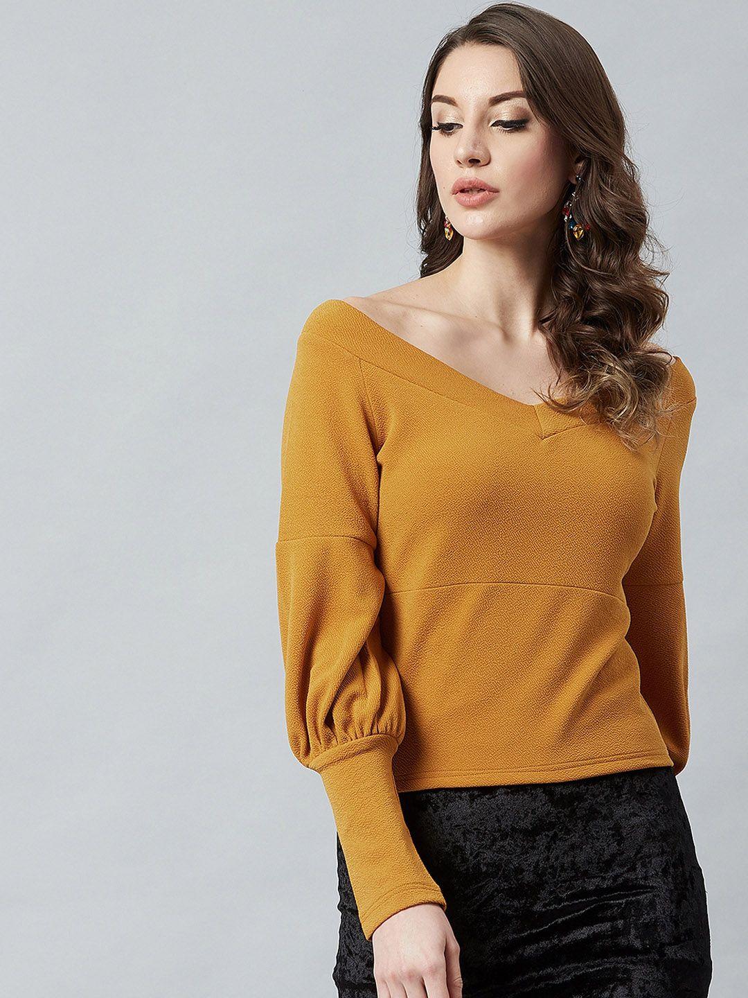 athena women mustard yellow solid top