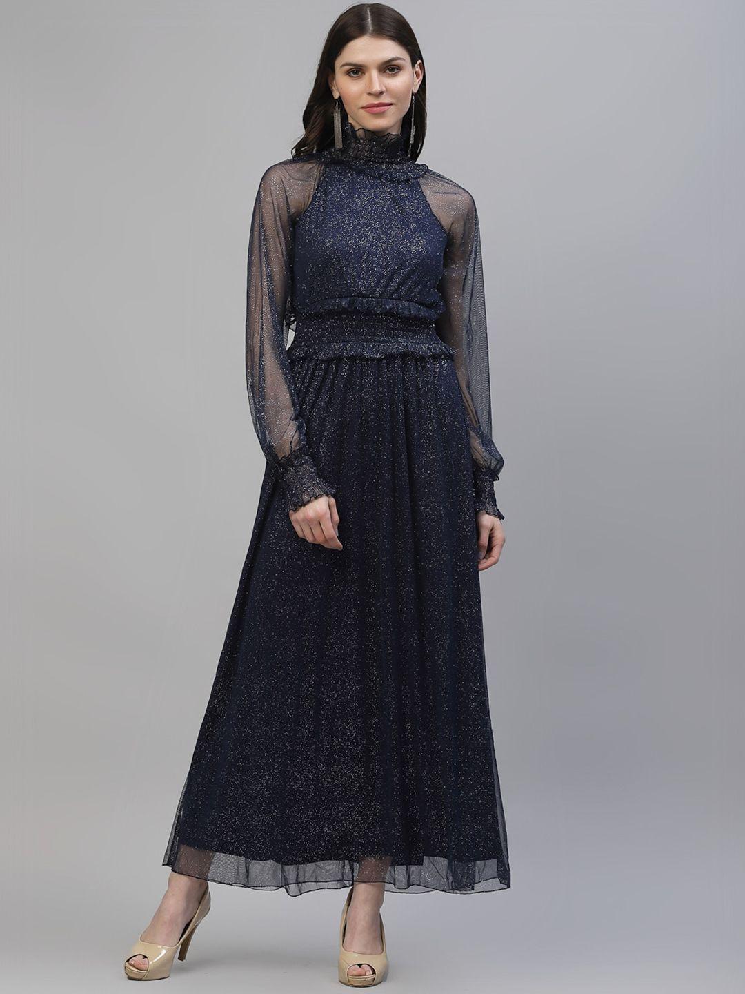 athena women navy blue self design maxi dress