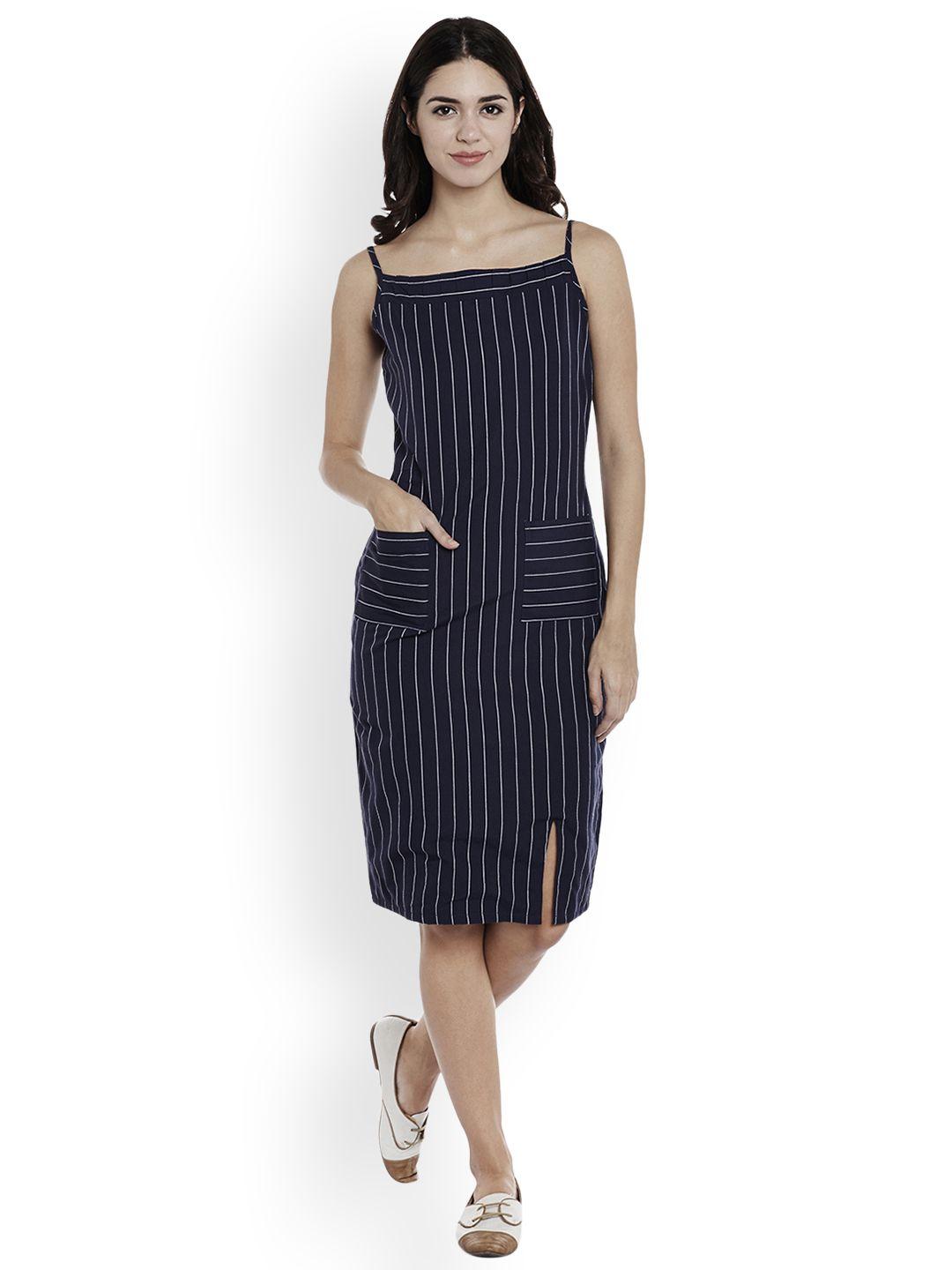 athena women navy striped sheath dress