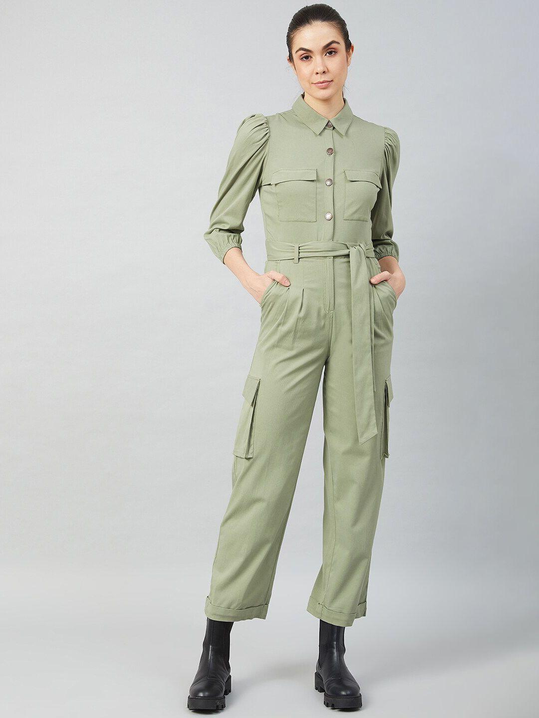 athena women olive green solid jumpsuit