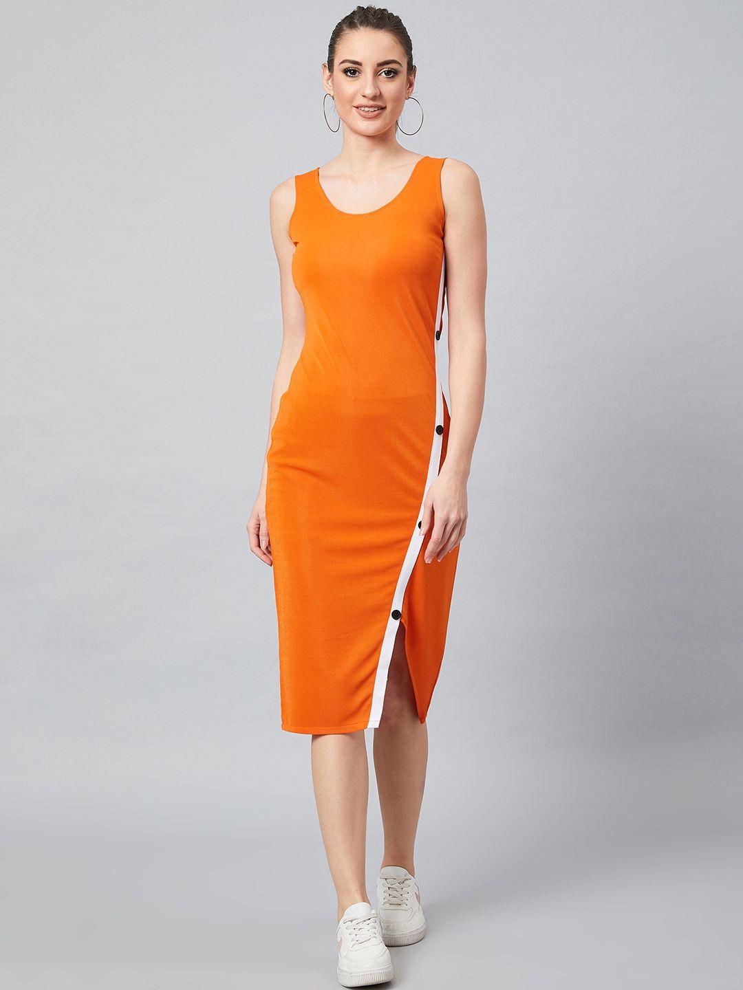 athena women orange solid sheath dress