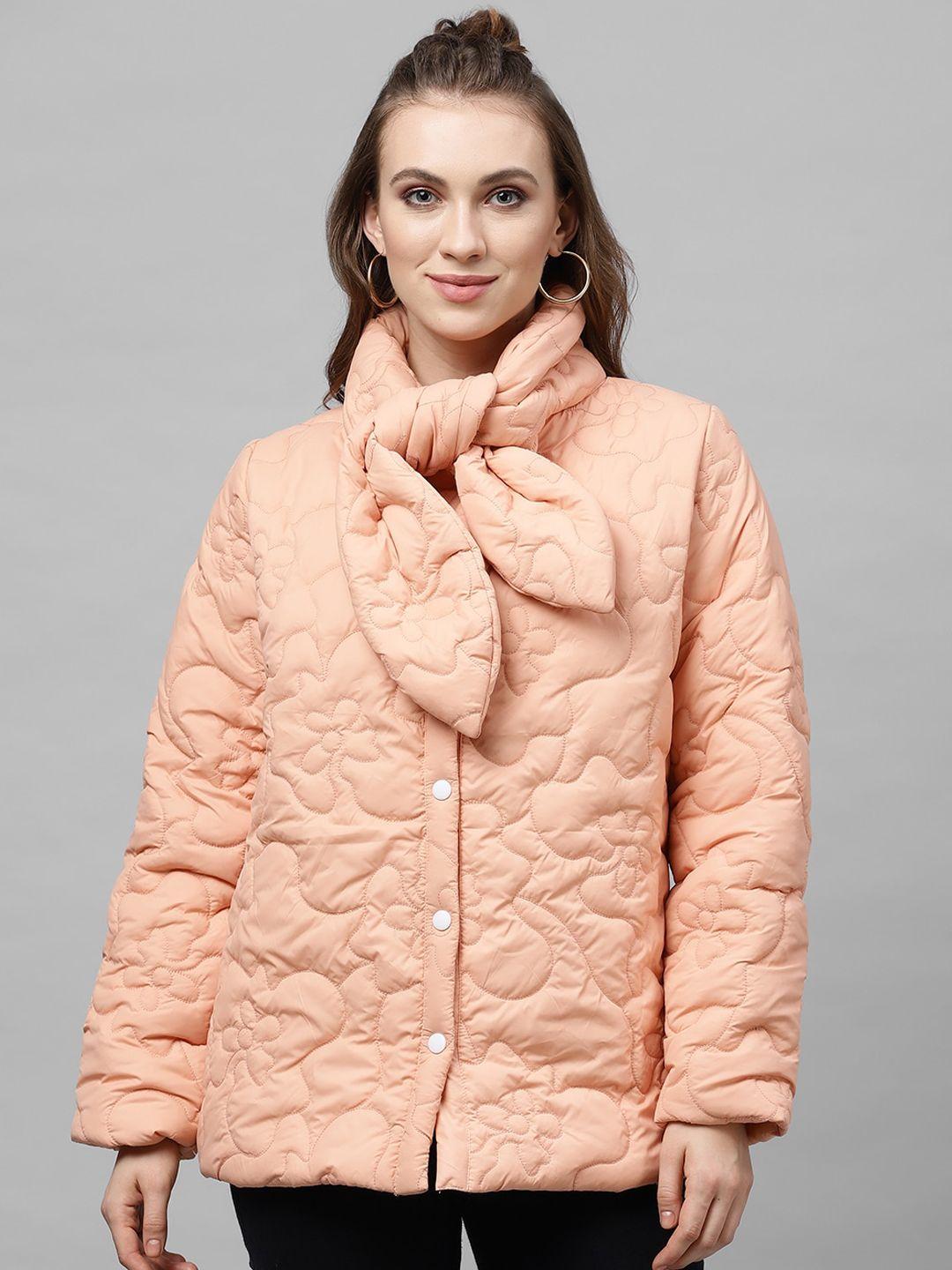 athena women peach-coloured solid lightweight quilted jacket