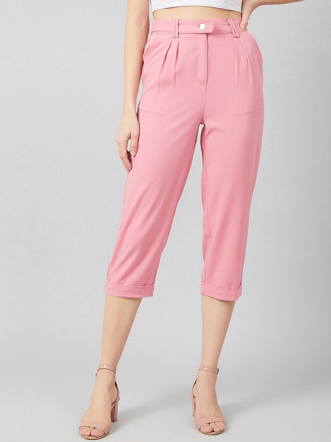 athena women pink loose fit solid regular trousers
