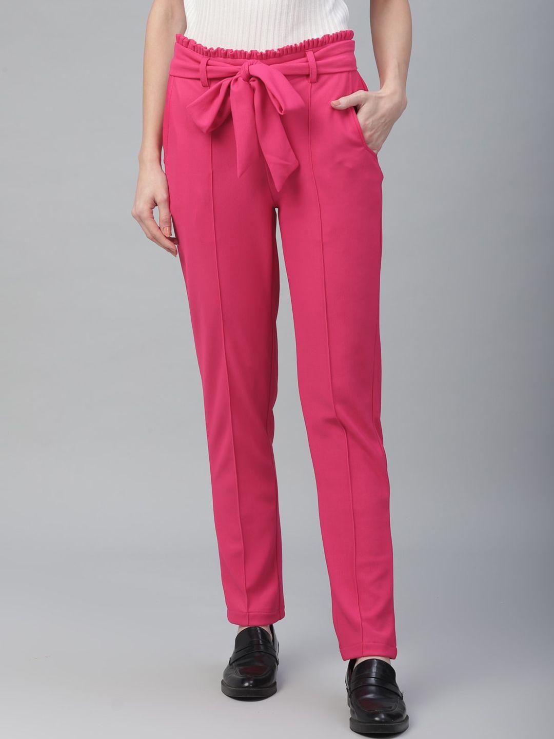 athena women pink regular fit solid peg trousers