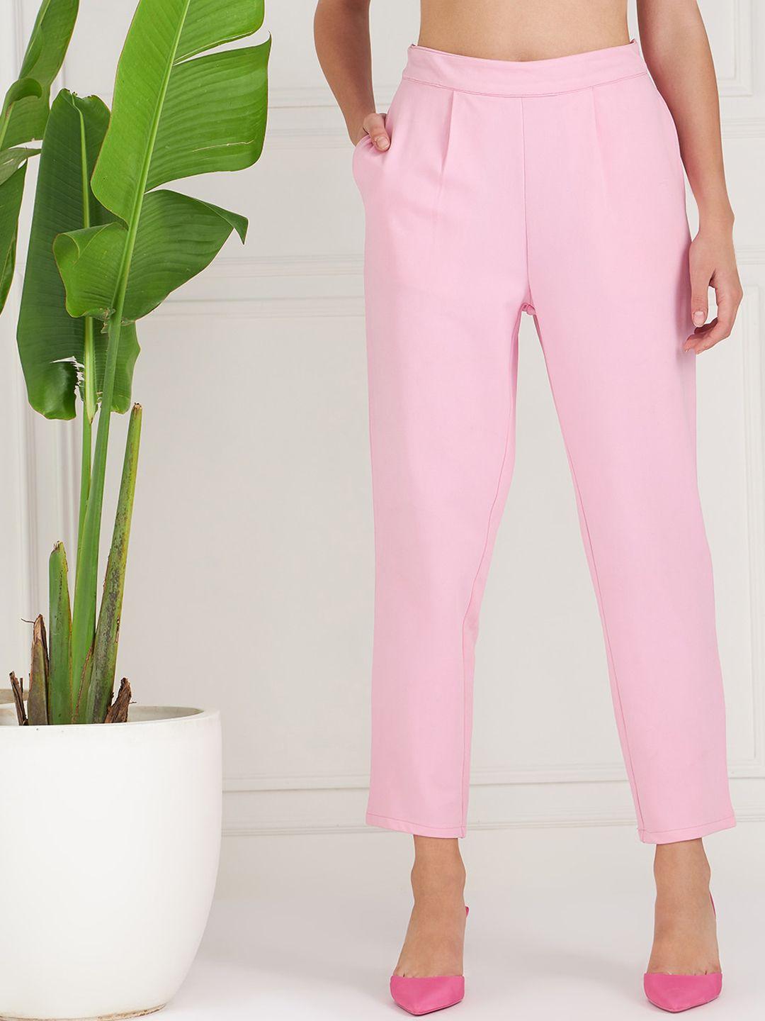 athena women pink relaxed straight leg fit pleated trousers