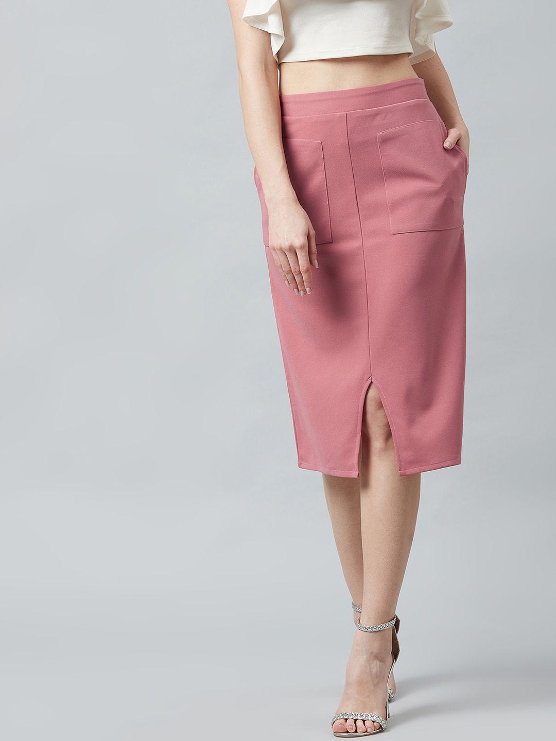athena women pink solid midi pencil skirt