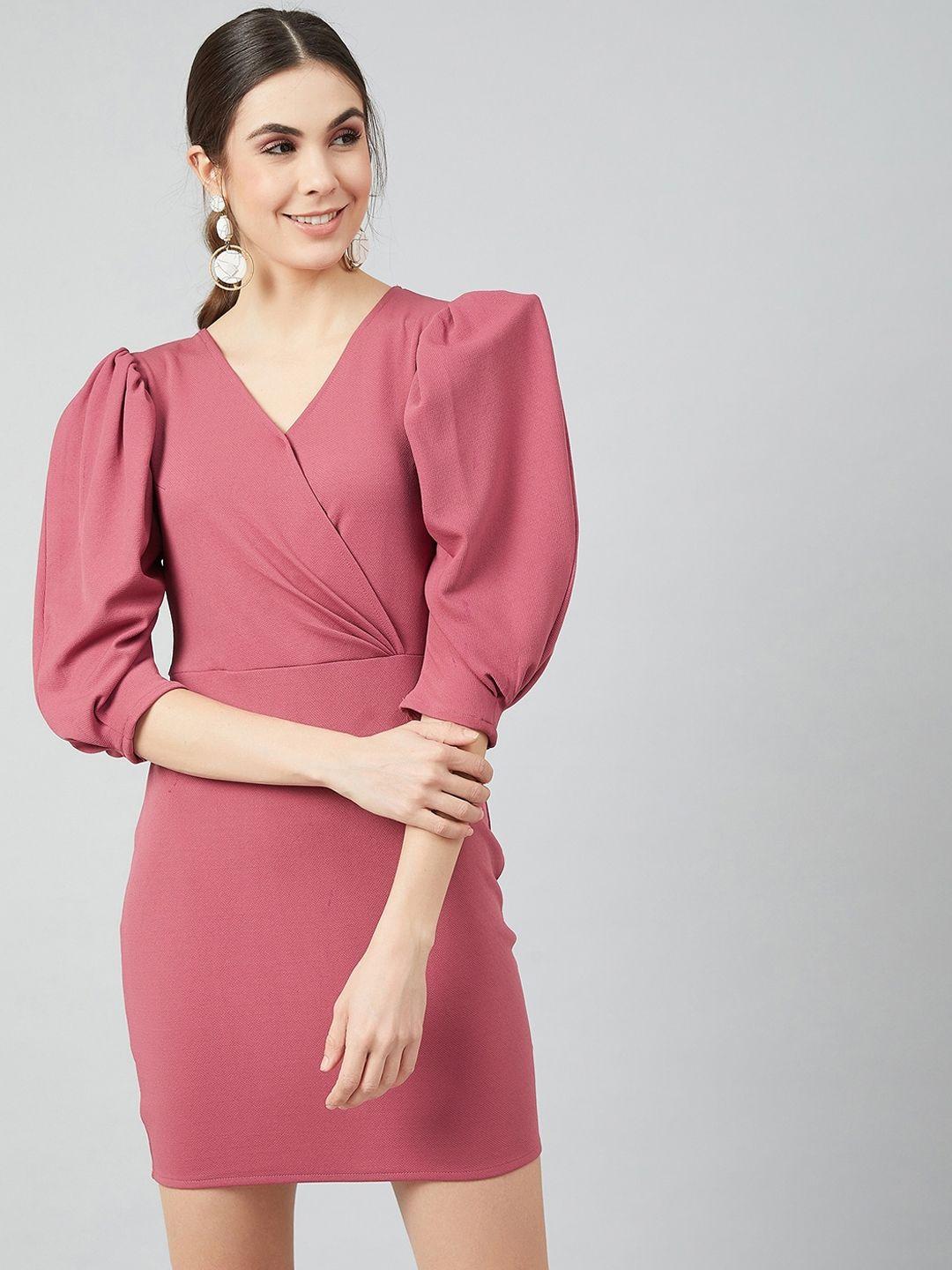 athena women pink solid wrap dress